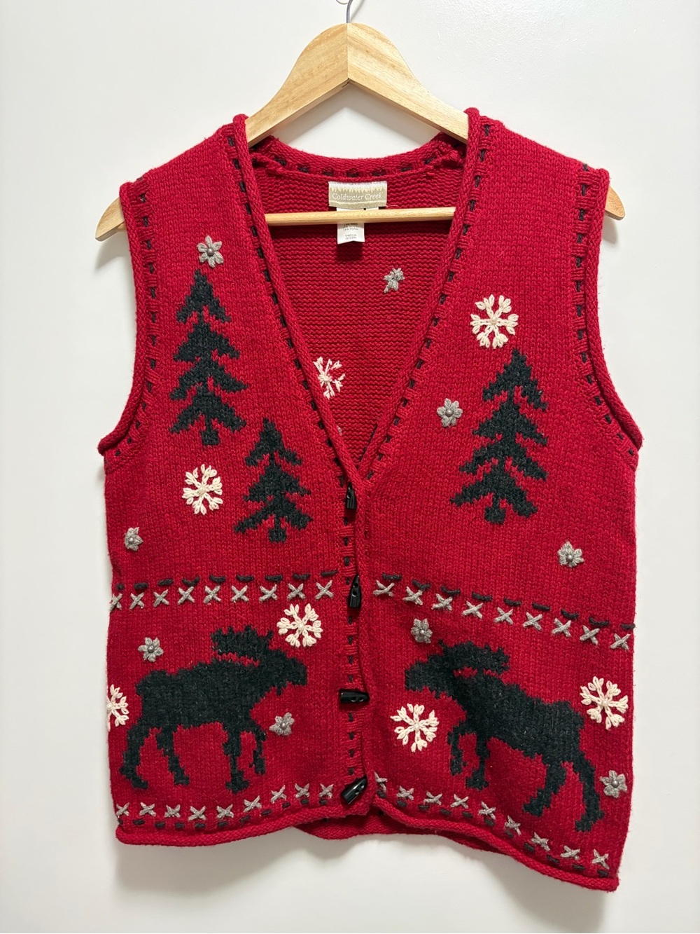 Coldwater Creek Moose Winter Cabincore Wool Blend Vest Women’s Size Small